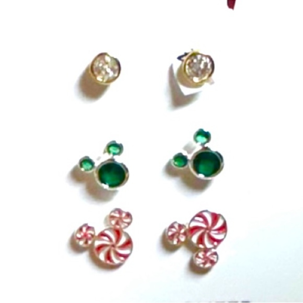 Disney Green and Red Mickey Christmas Holiday Mini Earrings Set - NIB